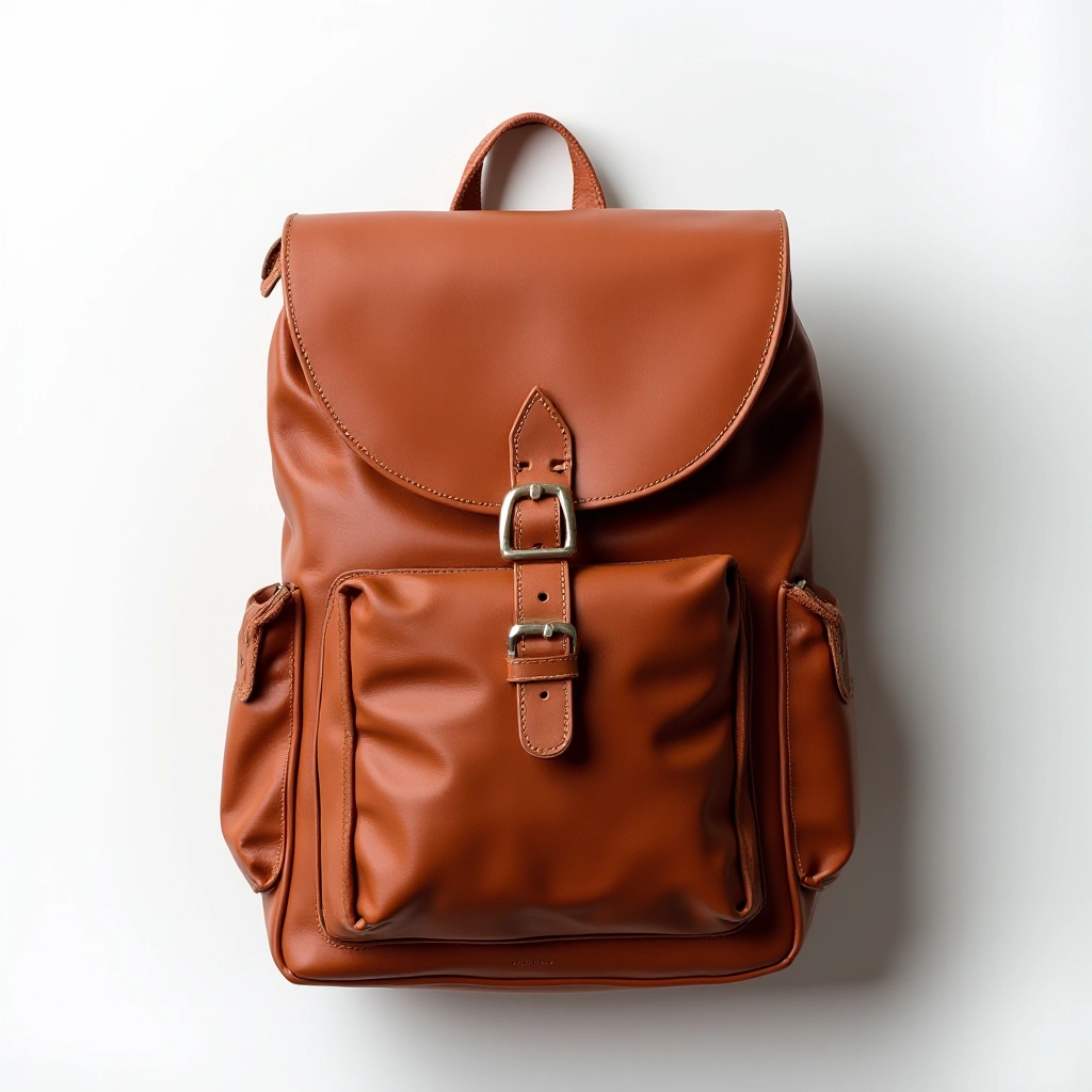 Leather shoulder bag displayed with scale showing dimensions and sizing reference for travel use